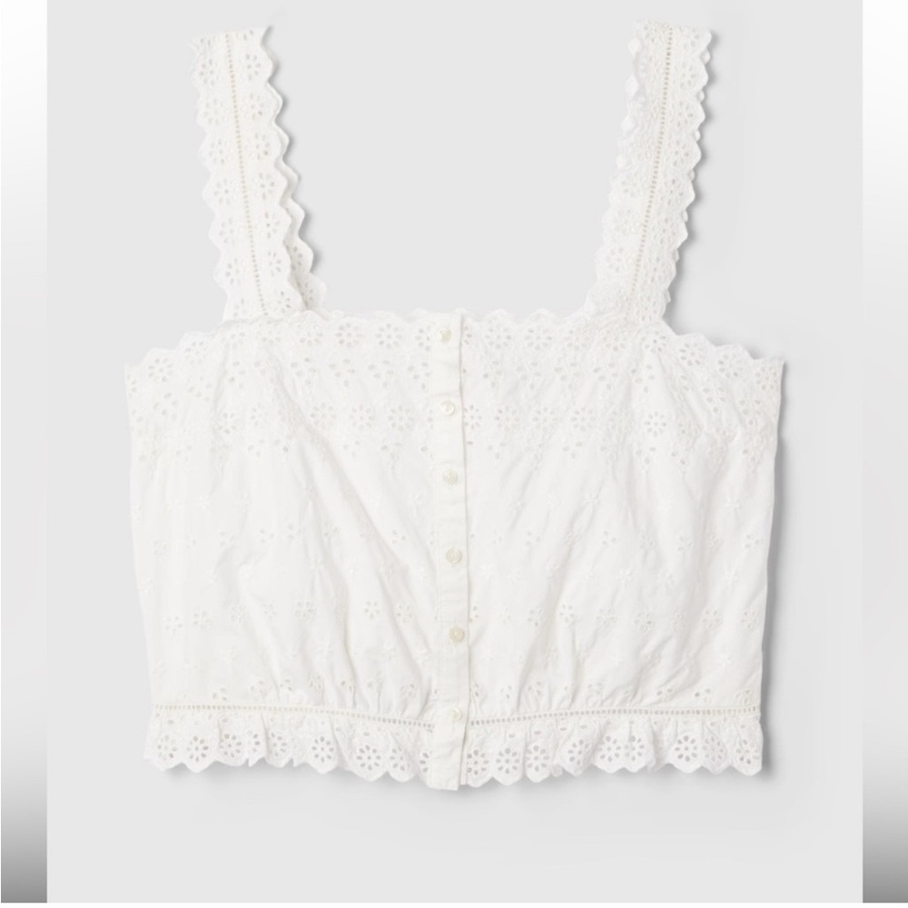 White Eyelet Lace Crop Top - Women